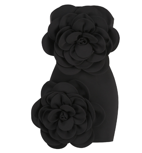 High-End Red Tube Top Skirt with 3D Flower Design