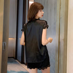 Women's Summer Lace Pajama Set - Short Sleeve & Shorts