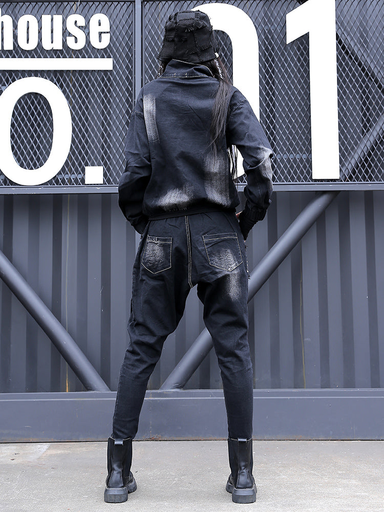 Fashion Personalized Denim Coat and Harem Pants Set