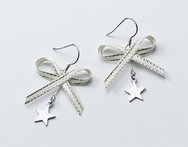 Silver Bowknot Star Christmas Earrings