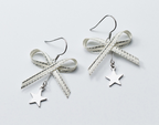 Silver Bowknot Star Christmas Earrings
