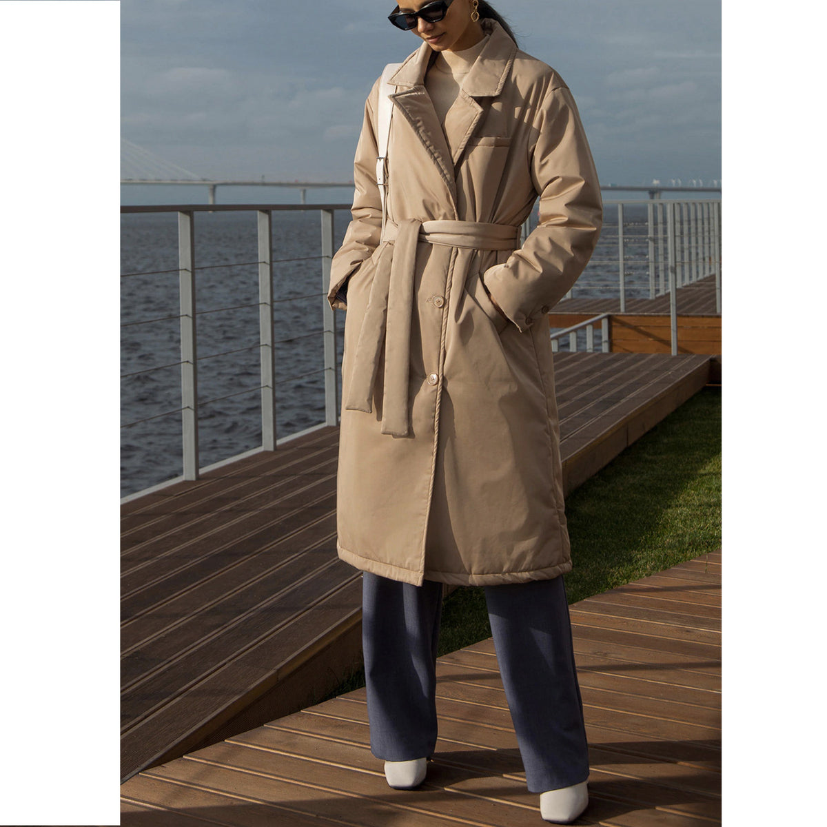 Long Cotton Jacket with Belt for Stylish Temperament