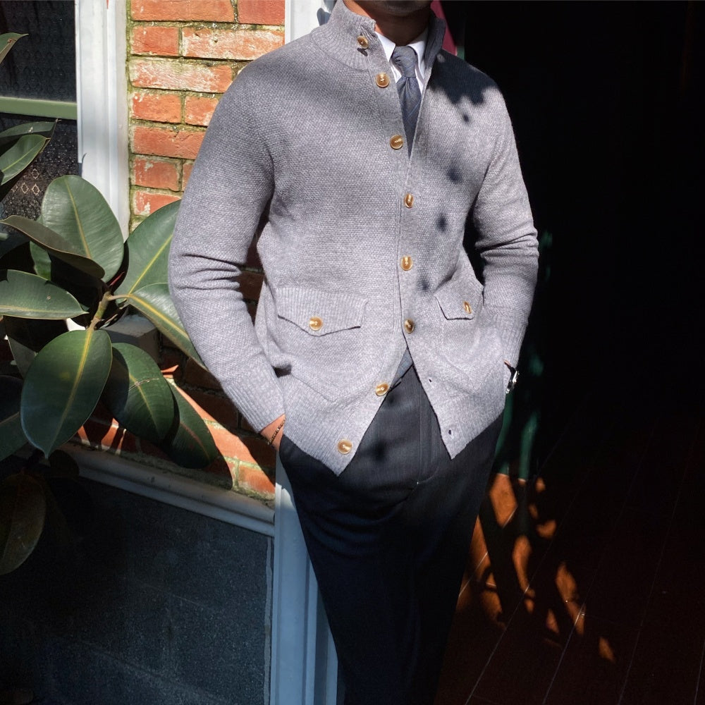 Warm Knitted Cardigan Coat with Stand Collar