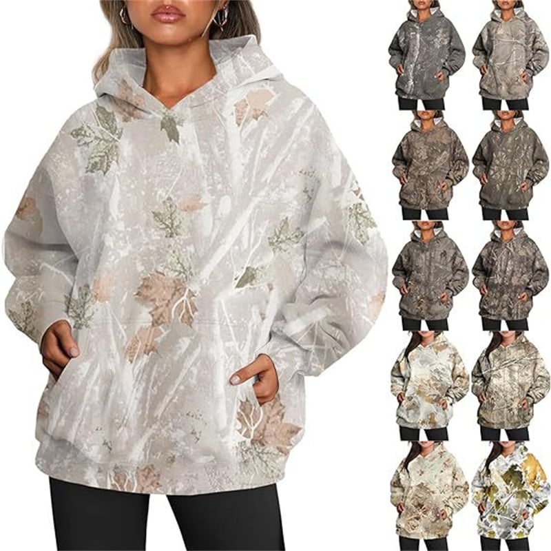 Oversized Women's Camouflage Hoodie with Maple Leaf Print | Streetwear