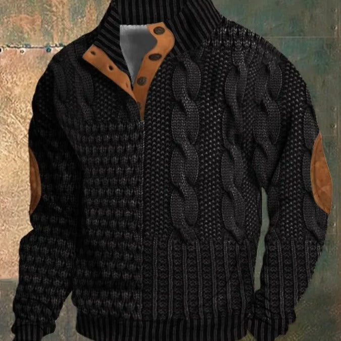 Men's Digital Vintage Printed Stand Collar Sweater