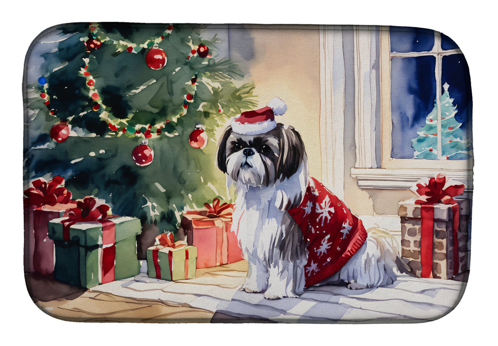 Shih Tzu Cozy Christmas Dish Drying Mat