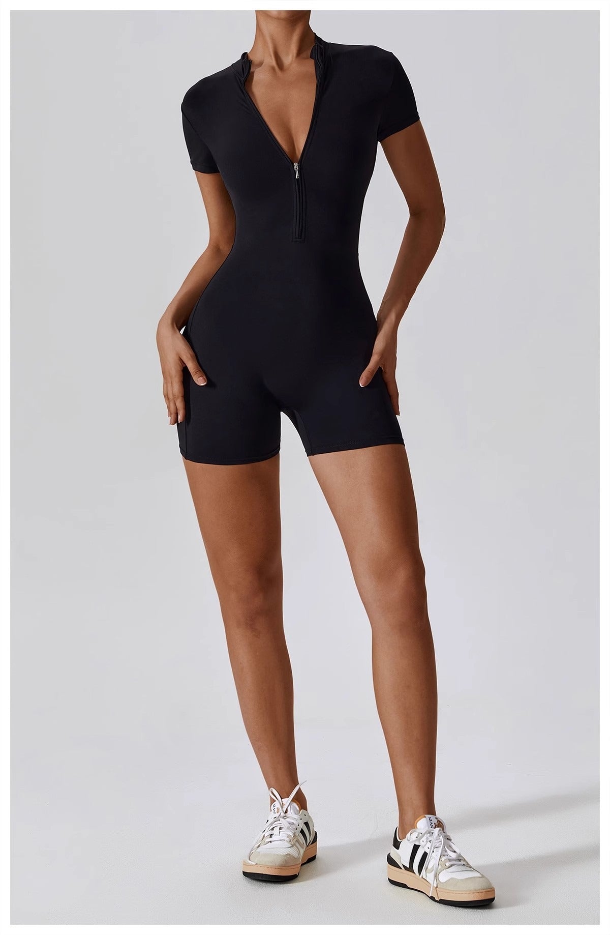 Women's Zip-Up Short Sleeve Yoga Bodysuit