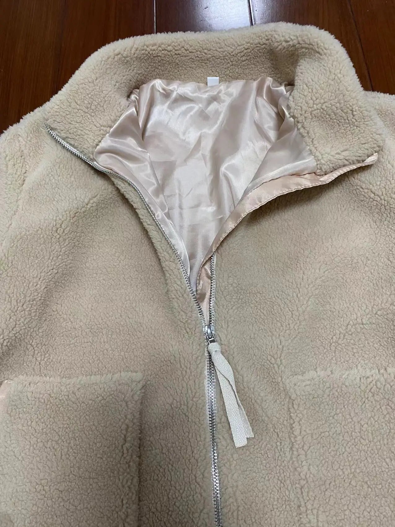 Women's Stand Collar Zipper Lamb Wool Coat