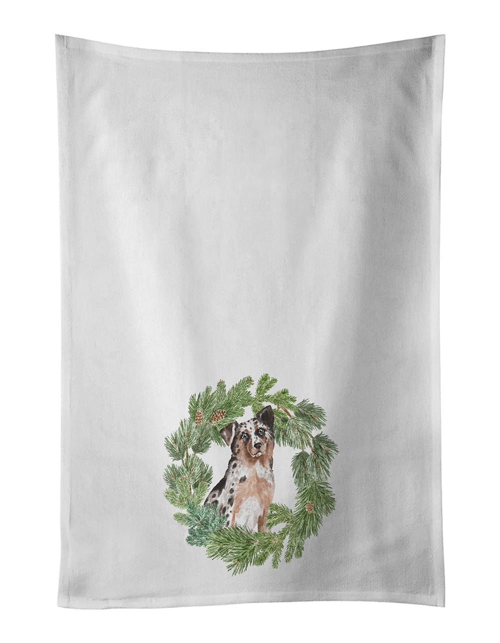 Australian Shepherd Blue Merle Shorthaired Christmas Wreath Kitchen Towel Set of 2
