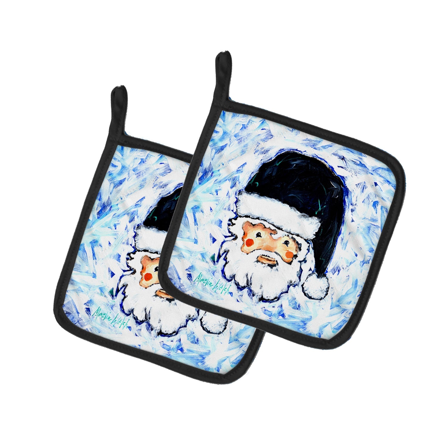 Novena Blue Santa Claus Pair of Pot Holders