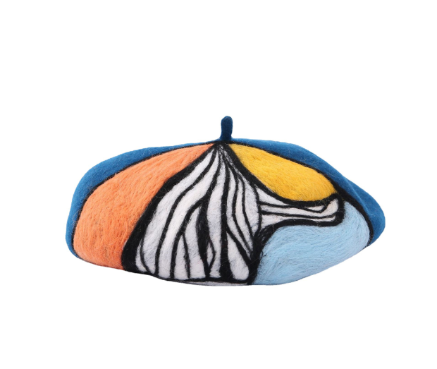 Handmade Wool Felt Painter Cap in Japanese Style | Embroidered Cap