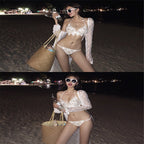Lace Trim Floral Print Bikini Swimsuit for Women