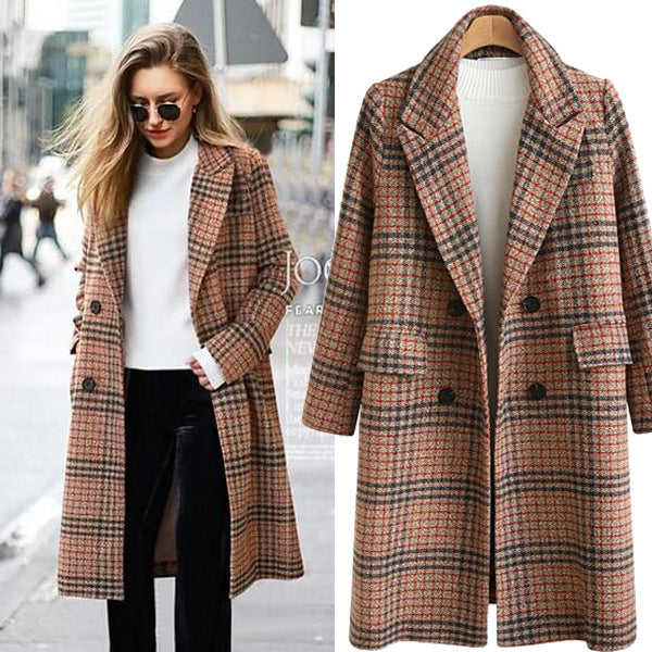 Plus Size Women's Plaid Long Sleeve Coat