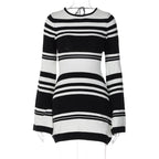 Striped Knitted Backless Sweater with Flare Sleeves