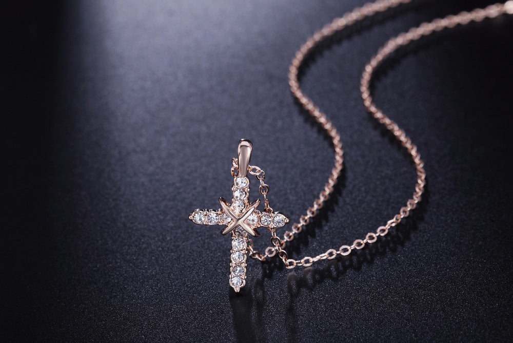 Cross Pendant Necklace with Zirconia Accents
