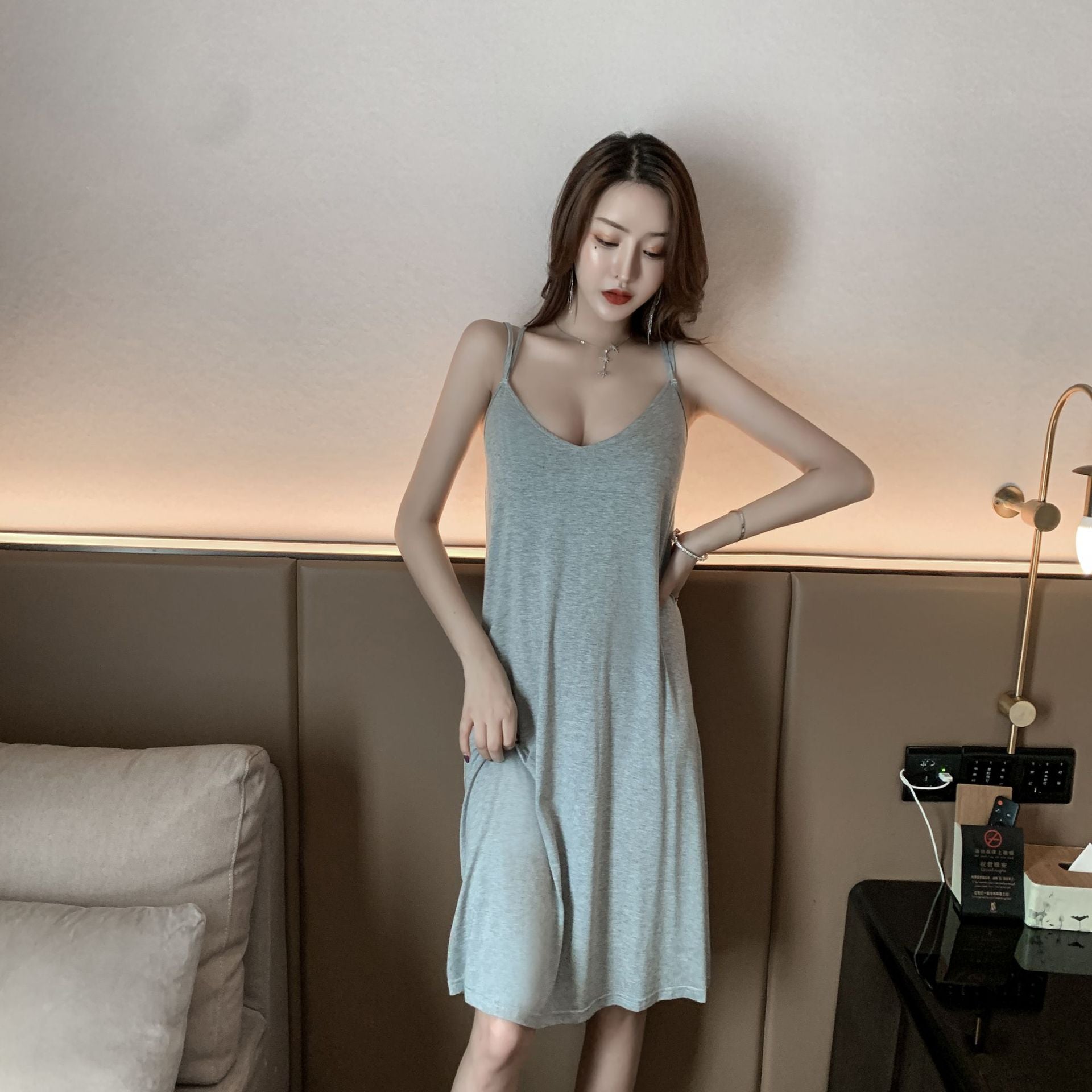 Summer Women's Black Backless Nightgown Pajamas Dress