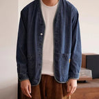 2024 Japanese Retro V-Neck Denim Jacket for Men