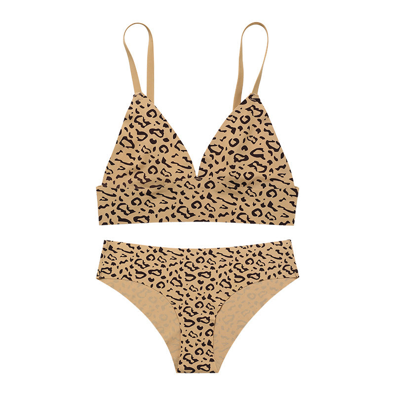 Women's Leopard Print Seamless Ice Silk Underwear Set