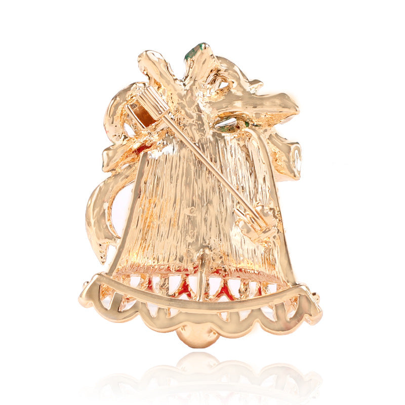 Creative Christmas Bell Brooch with Bowknot Design