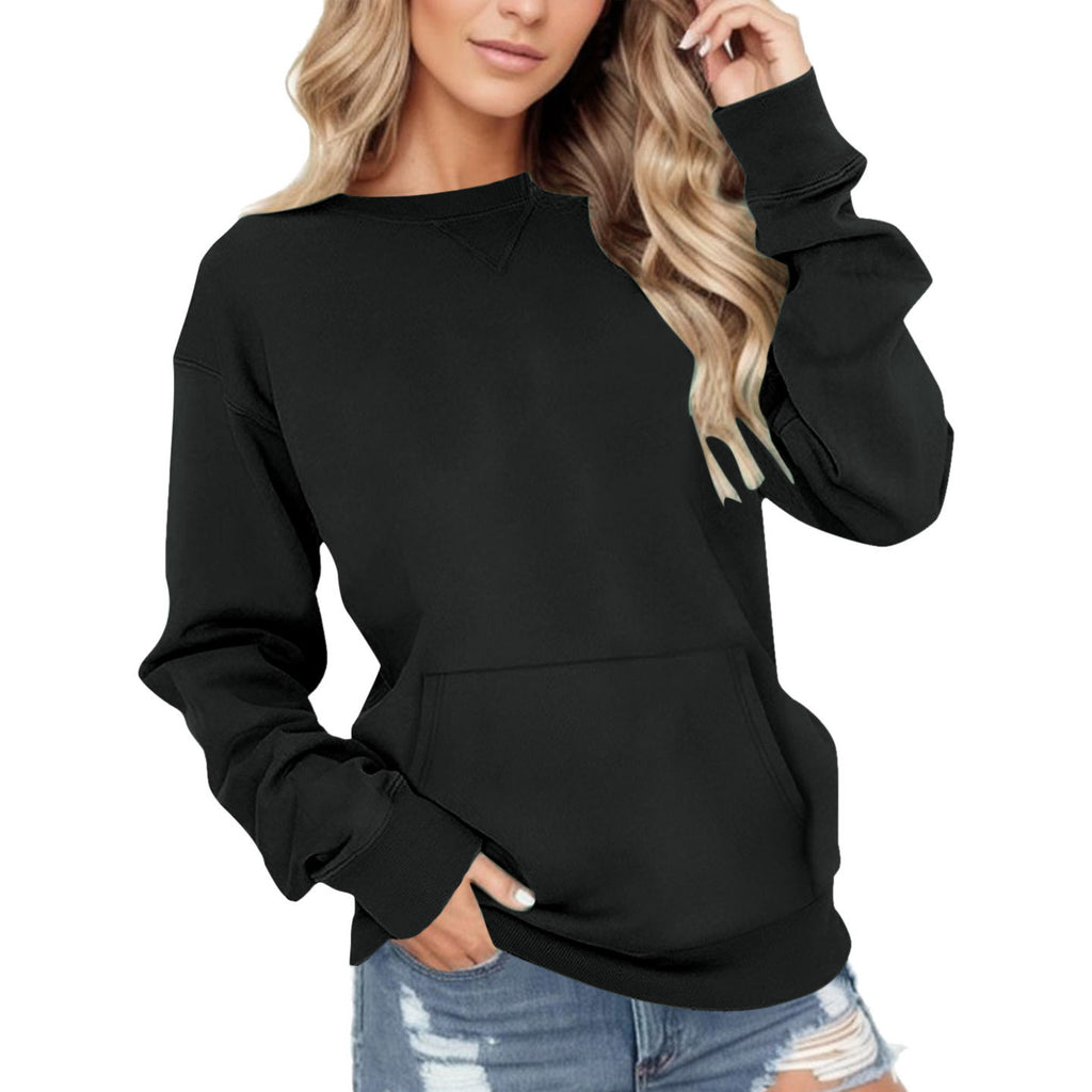 Solid Color Long Sleeve Pocket Hoodie with Round Neck | Streetwear