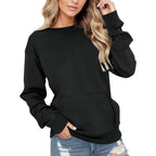 Solid Color Long Sleeve Pocket Hoodie with Round Neck | Streetwear