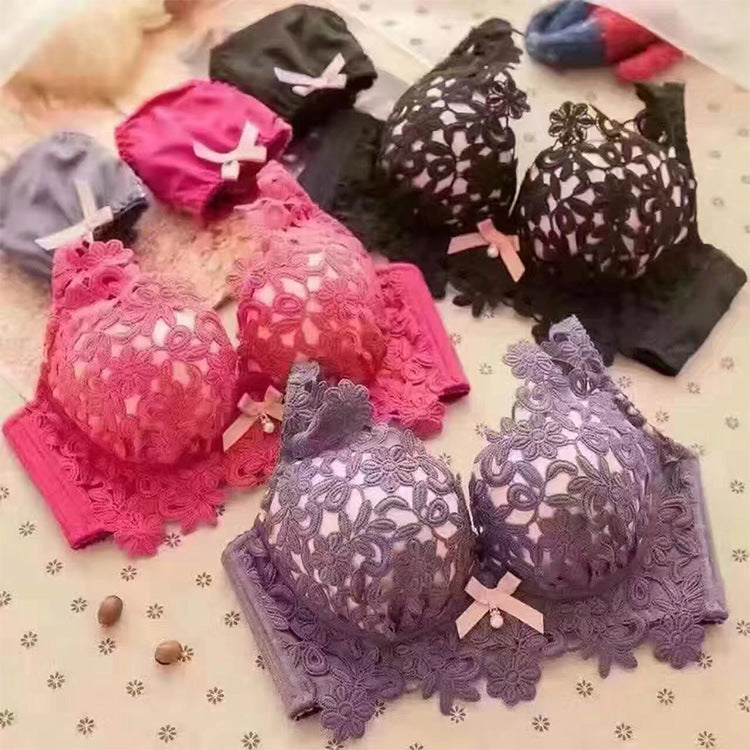 Japanese Style Embroidered Adjustable Bra Set with Padding