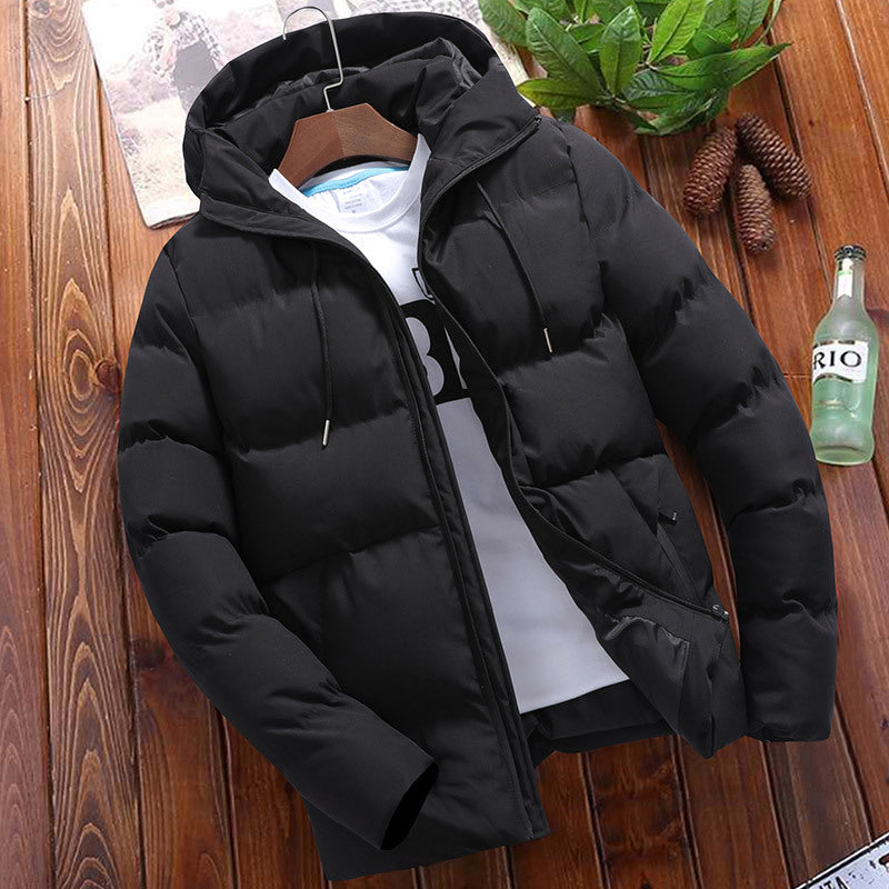 Men's Hooded Padded Coat in Solid Colors for Winter
