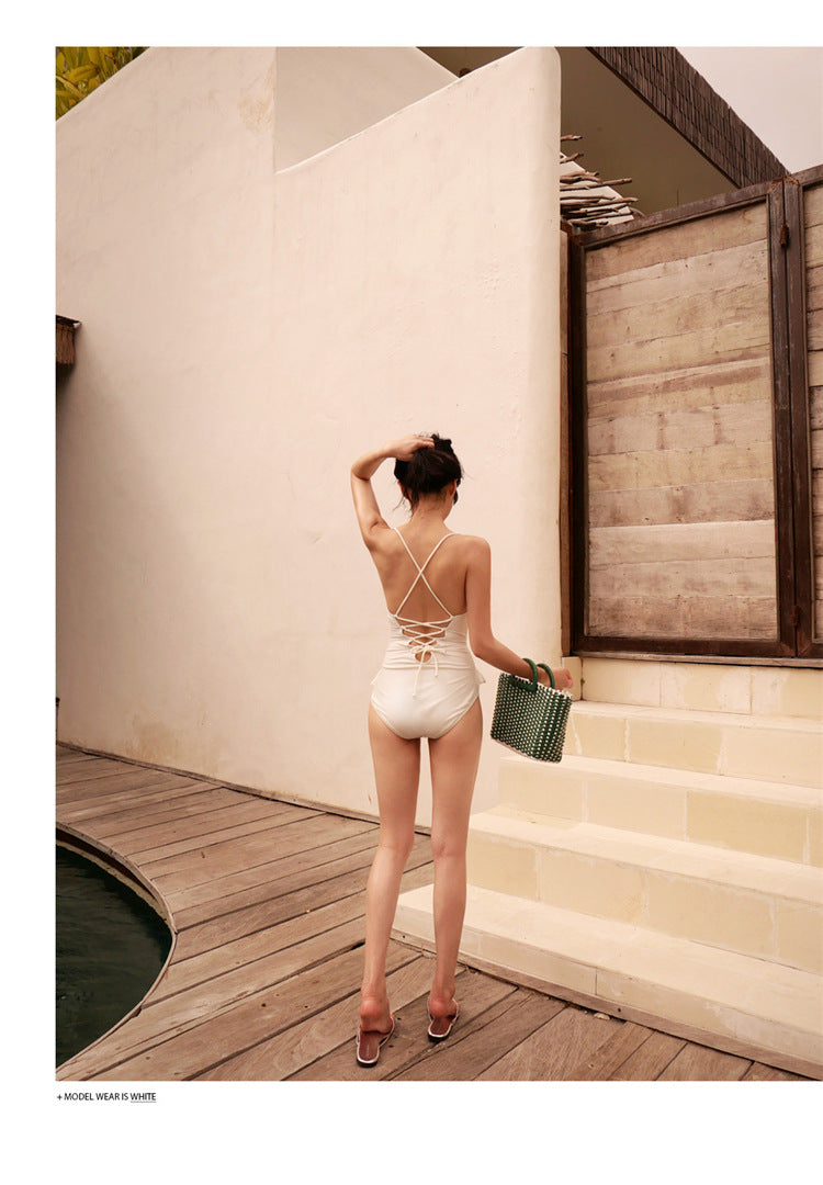 Korean High-Waist Slimming Bikini with Bow Swimwear
