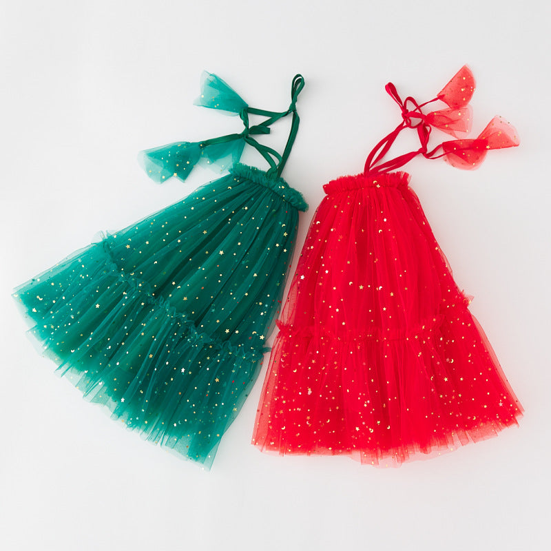 New Children's Christmas Star Moon Tulle Princess Skirt