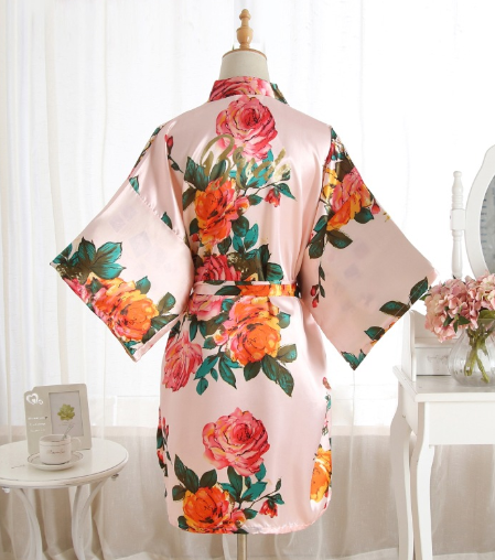 Summer Women's Nightgown with Hand-painted Peony Robe