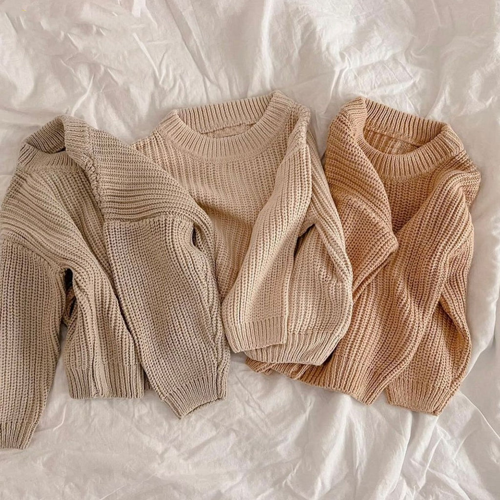 Children's Solid Knitted Sweater - Simple Design