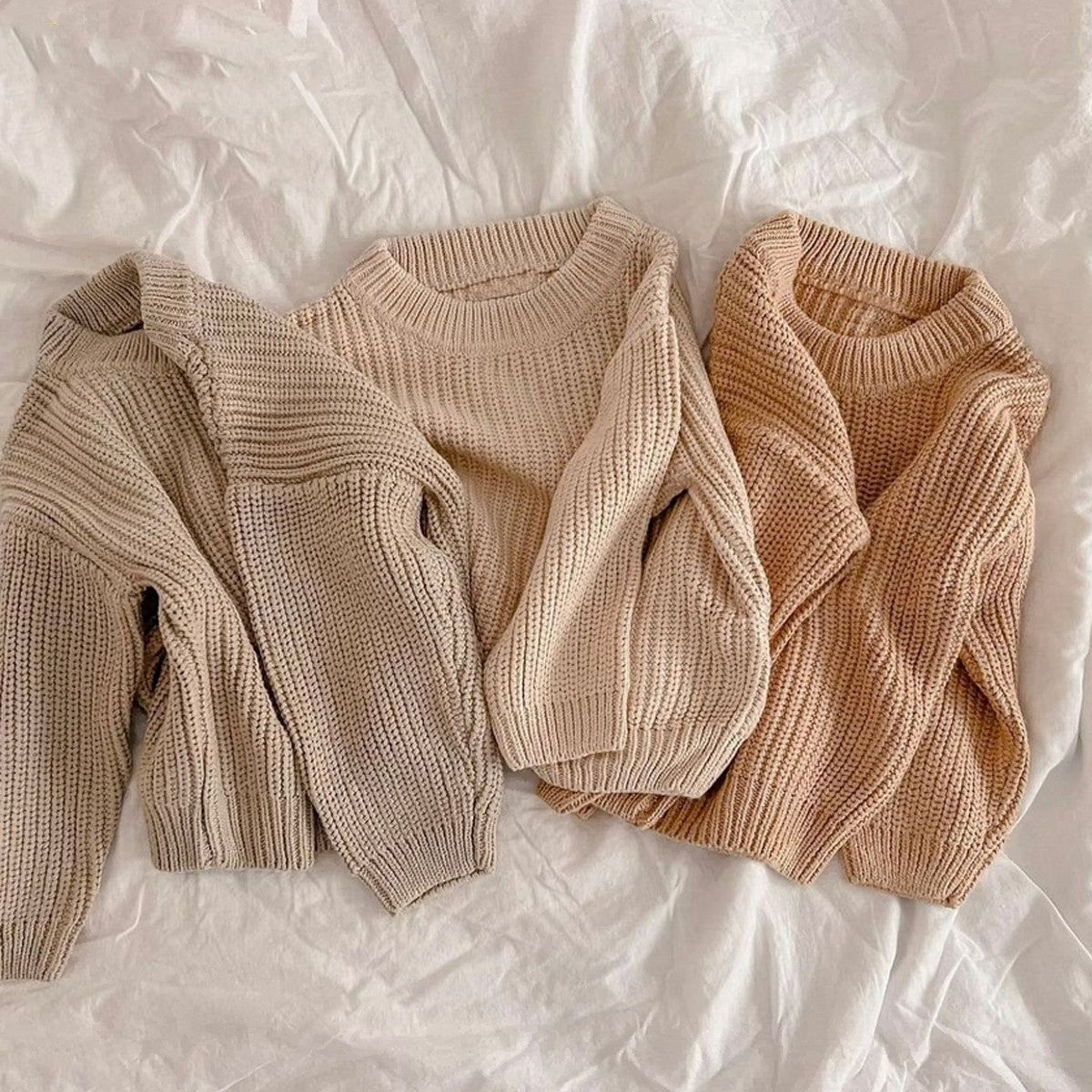 Children's Solid Knitted Sweater - Simple Design