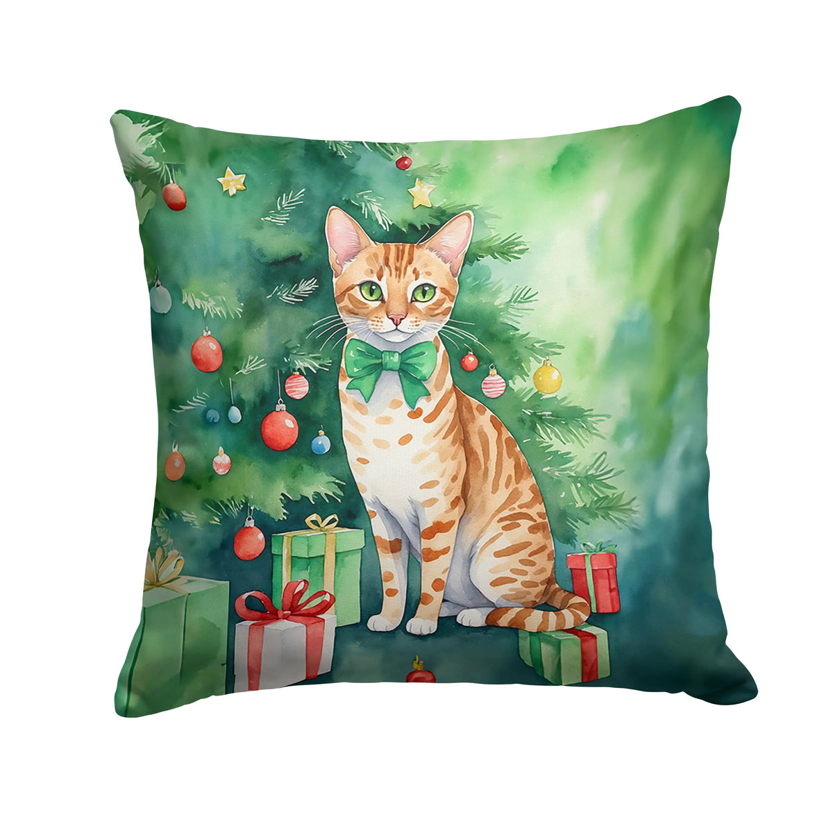 Ocicat Cat By the Christmas Tree Throw Pillow