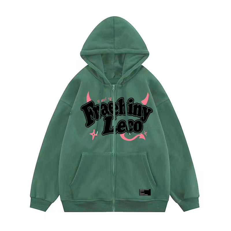 Fraehiny Printed Hooded Cardigan Sweater Coat