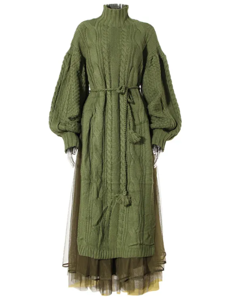 Chic Lantern Sleeve Sweater Skirt Set