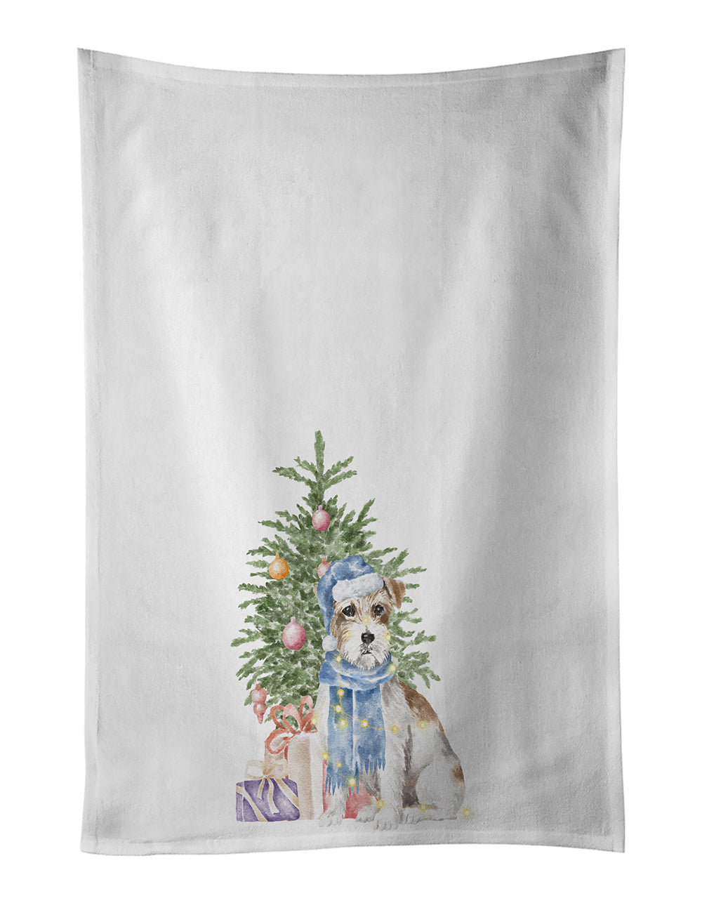 Jack Russell Terrier Wire Christmas Presents and Tree Kitchen Towel Set of 2