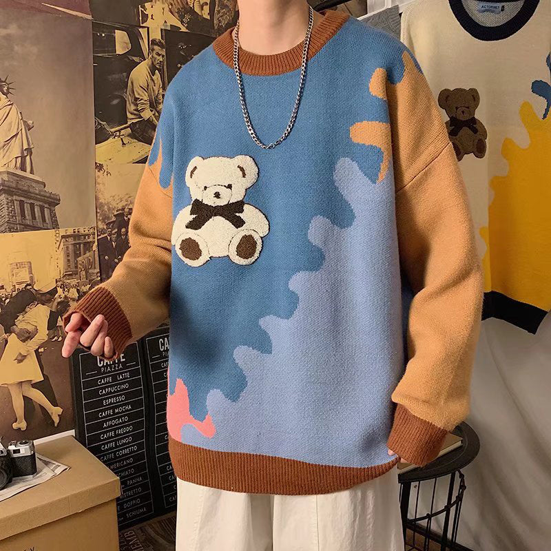 Thick Winter Waxy Sweater for Men with Bear Design