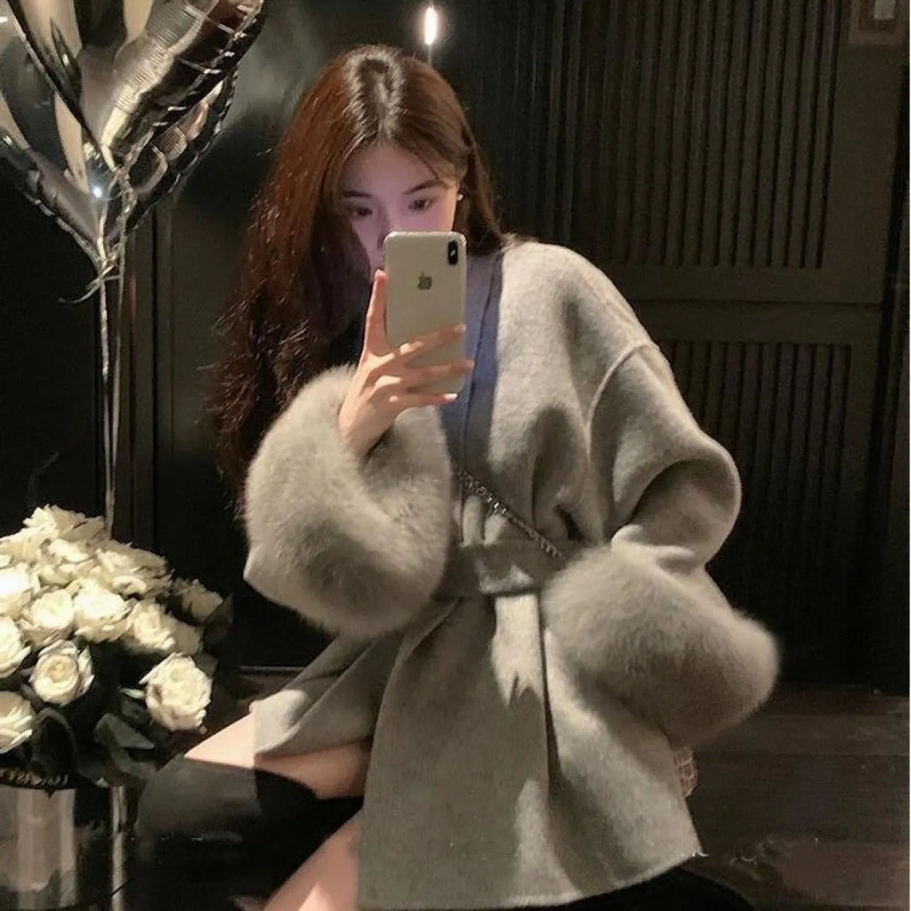 Fox Fur Elegant Double-sided Cashmere Coat