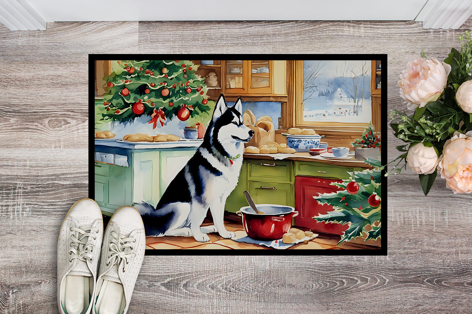 Siberian Husky Christmas Cookies Doormat