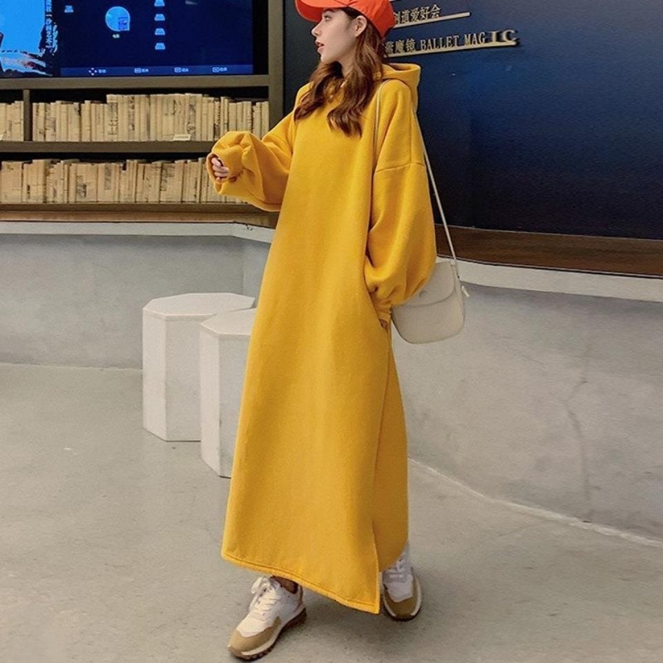 Extra Long Fleece Sweater Dress with Loose Fit