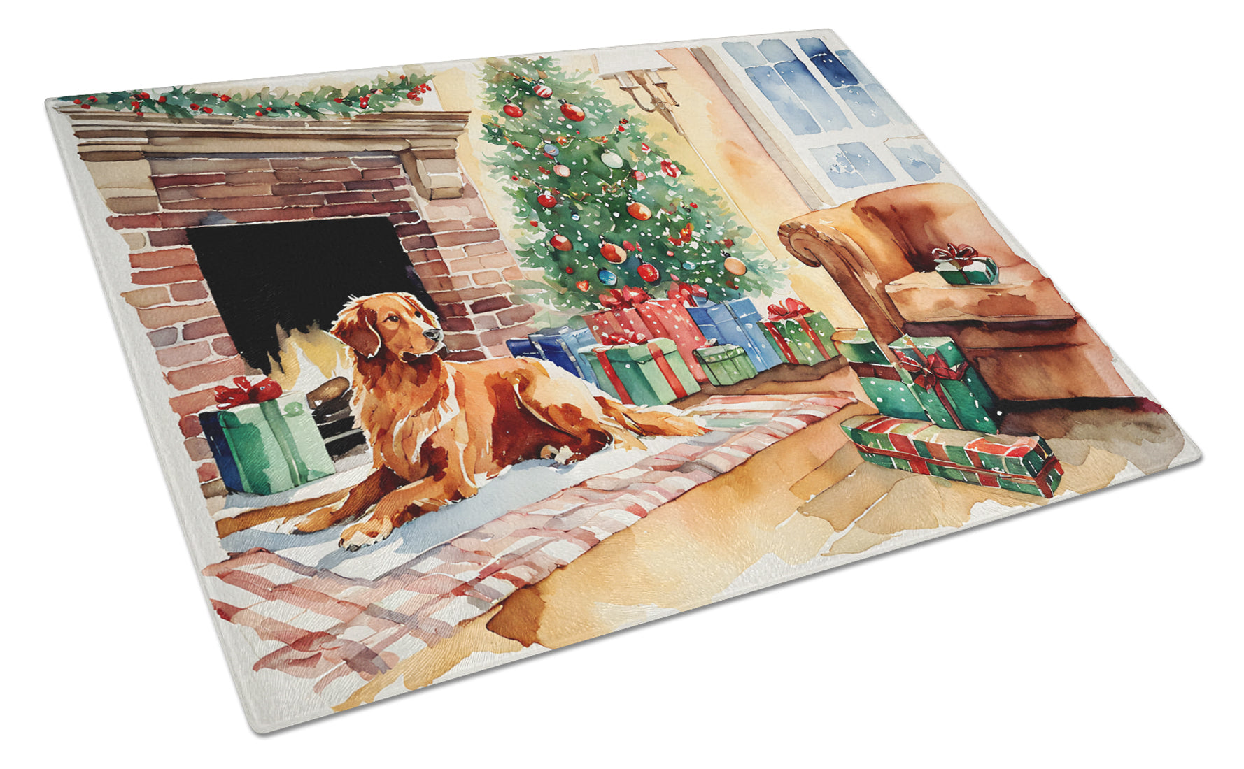 Nova Scotia Duck Tolling Retriever Cozy Christmas Glass Cutting Board