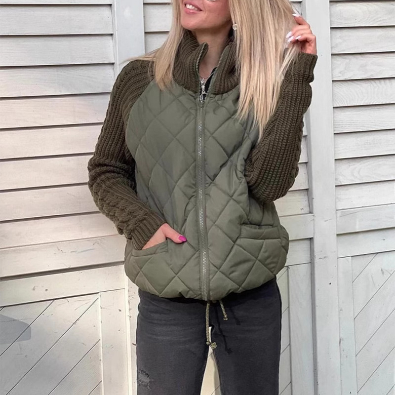 Jacket With Pockets Fashion Knitted Stitching Zipper Coat