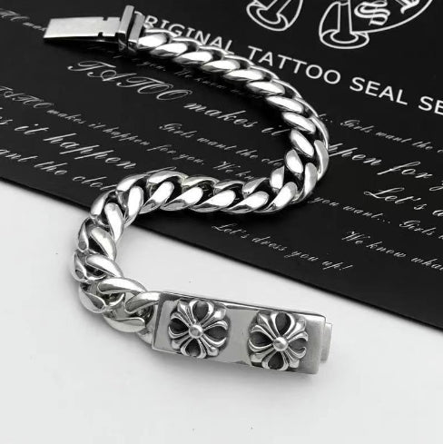 Vintage Korean Silver Men's Double Cross Bracelet