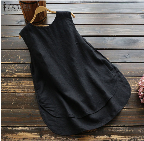 Women's Sleeveless High-Low Linen Tunic Tank Top
