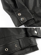 Sungtin Women's Black Faux Leather Jacket with Belt
