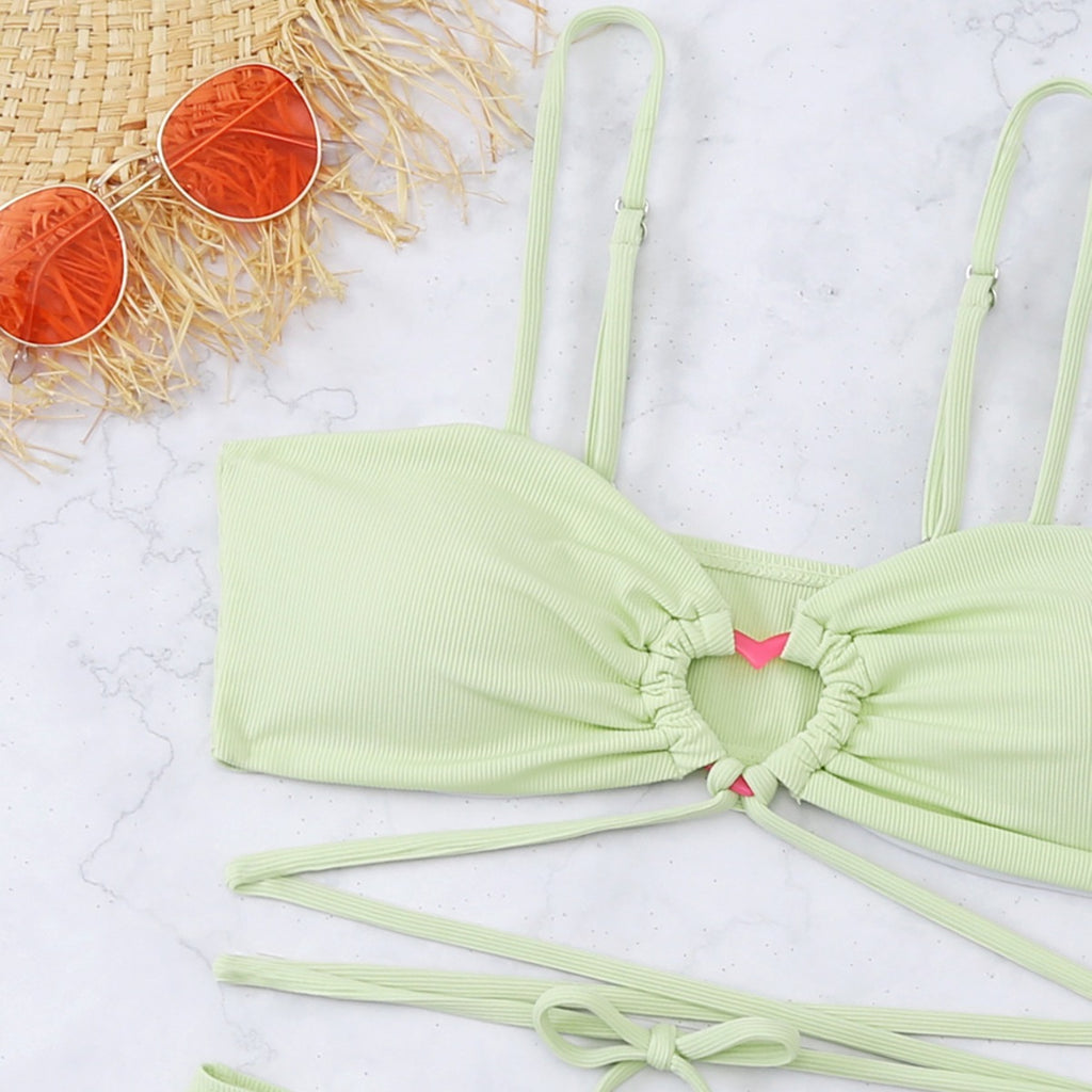 New Women's Solid Color Bikini Set with Skirt
