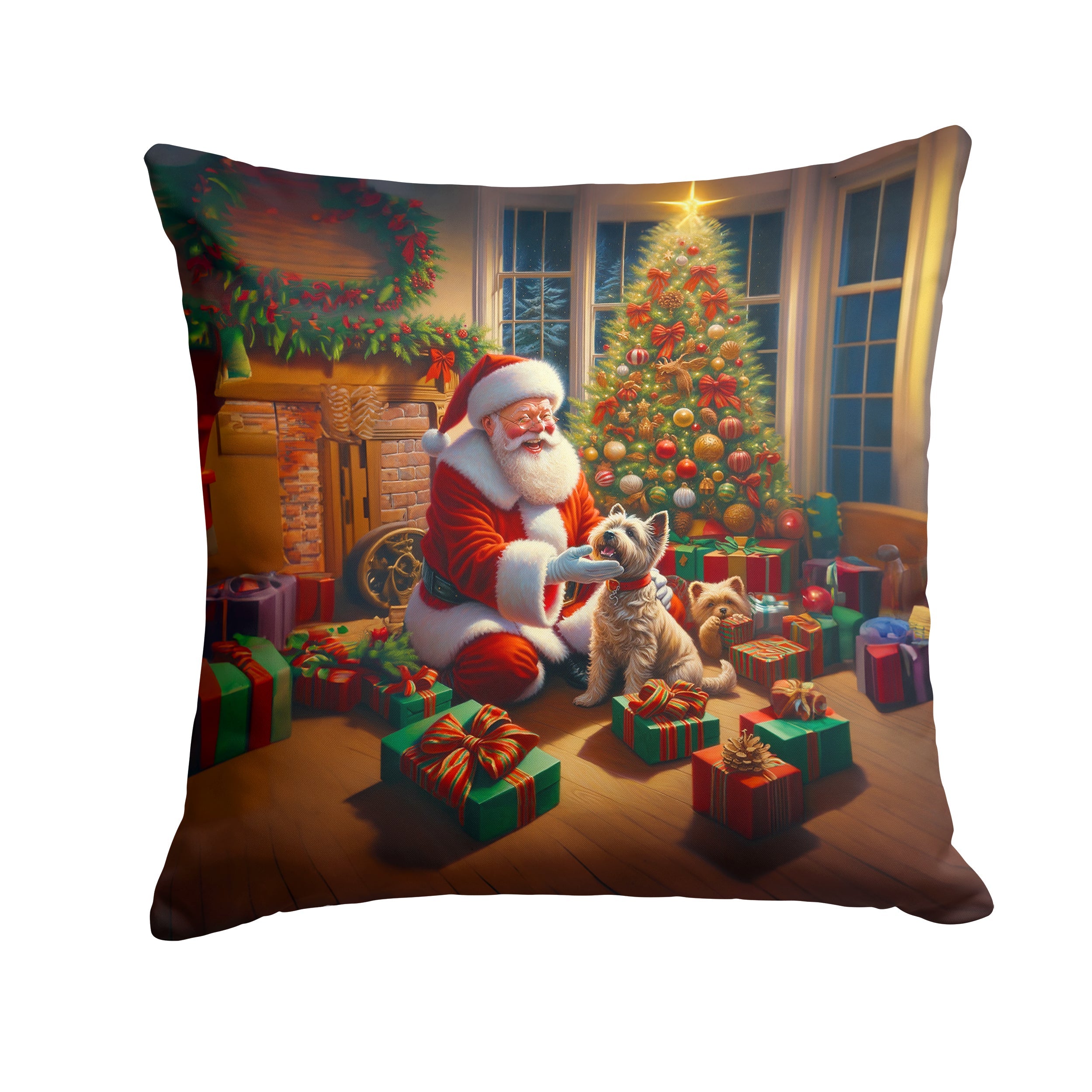 Cairn Terrier and Santa Claus Throw Pillow
