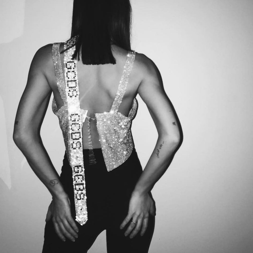 Backless Metallic Chain Rhinestone Camisole Top YX625