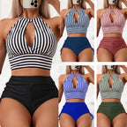 2024 Women's High Neck Striped Bikini Two-Piece Set