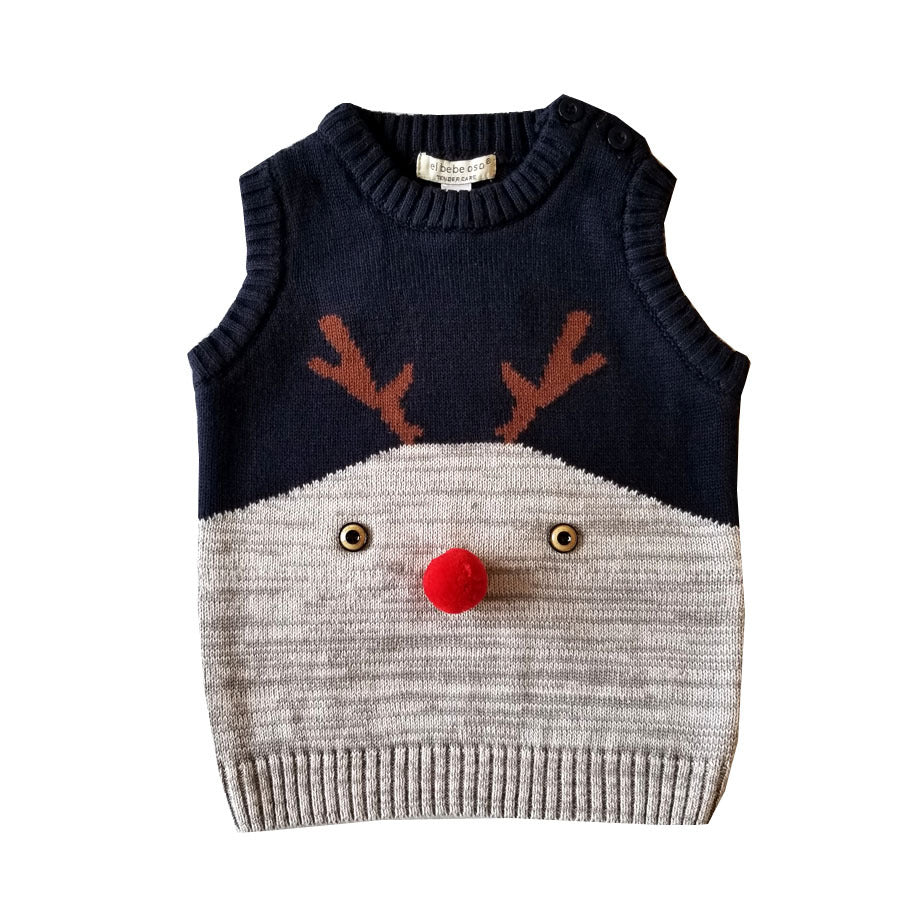 Children's Cotton Christmas Vest with Deer Design